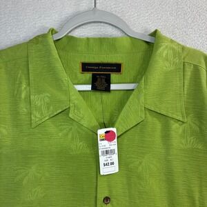 George Foreman Silk Button Shirt Men XLT Green Palm Tree AOP Tropical Beach NWT